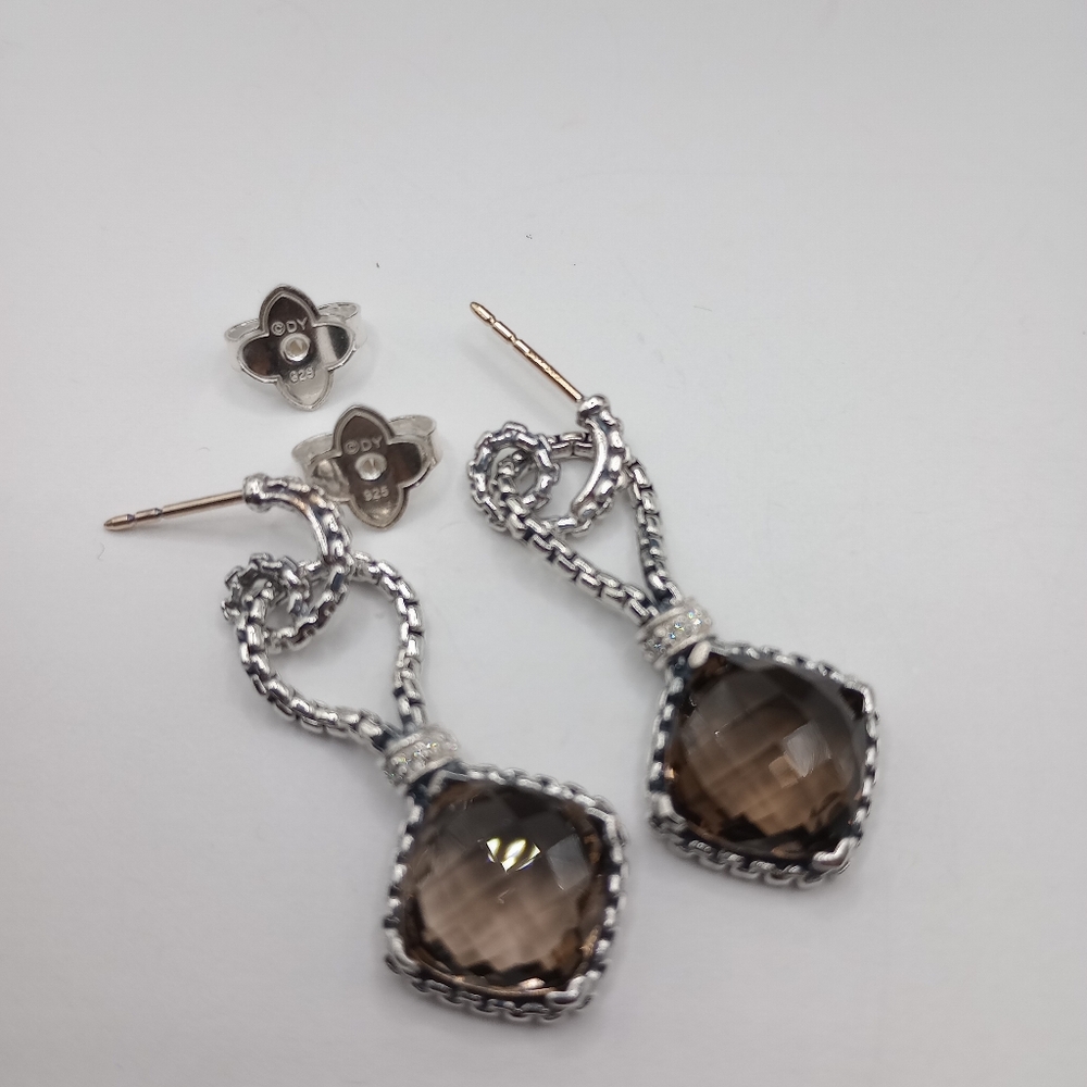 David Yurman Cushion On Point Smoky Quartz Drop Earrings - Picture 5 of 10